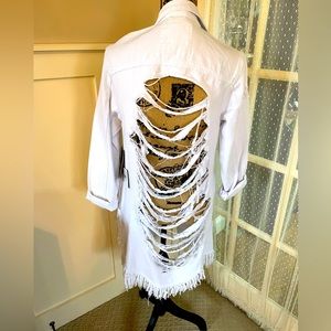 American Bazi distressed denim jacket. Very cool great with denim jeans.